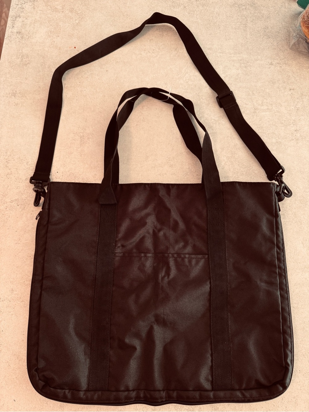 Expandable Black Zip Tote Crossbody Bag